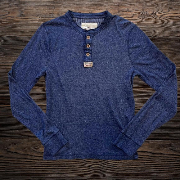 Hollister Other - Hollister Mens Blue Waffle Knit Large Henley Shirt Long Sleeve Large Logo Patch